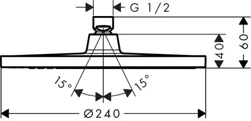Hansgrohe Duschkopf mit einer runden, flachen Oberfläche, G 1/2-Anschluss, Durchmesser von 240 mm und verschiedenen Höhenmarkierungen.